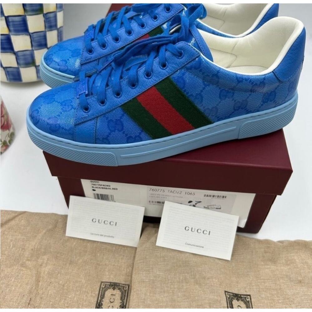 Men's Gucci ace crystal canvas low top sneakers size 7 fits 7.5 US made in Italy - Picture 4 of 14